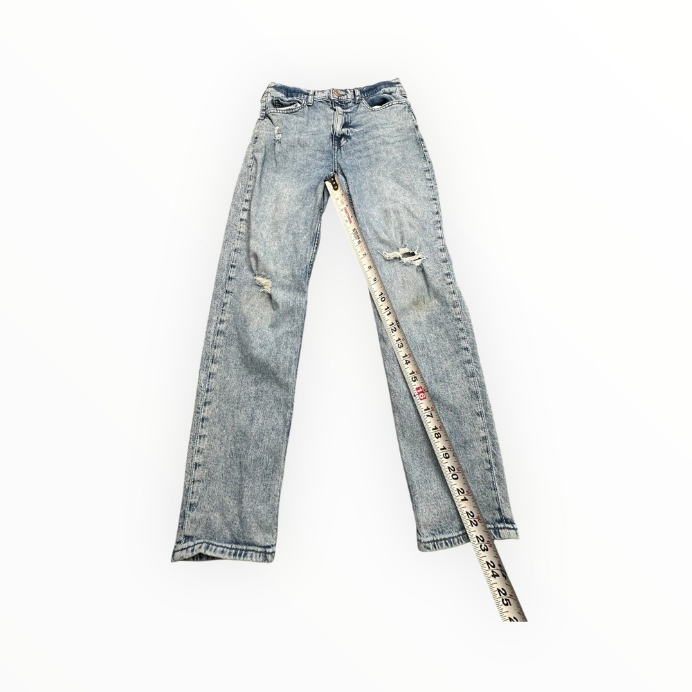Gap Mom Jean‎ Girls Size 14 Light Blue Acid Wash Distressed High Rise Denim - Picture 7 of 12